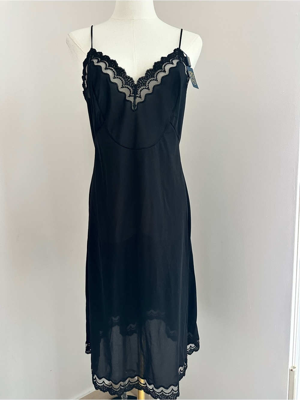 New La Perla Vintage Black Lace-Trim Slip Dress